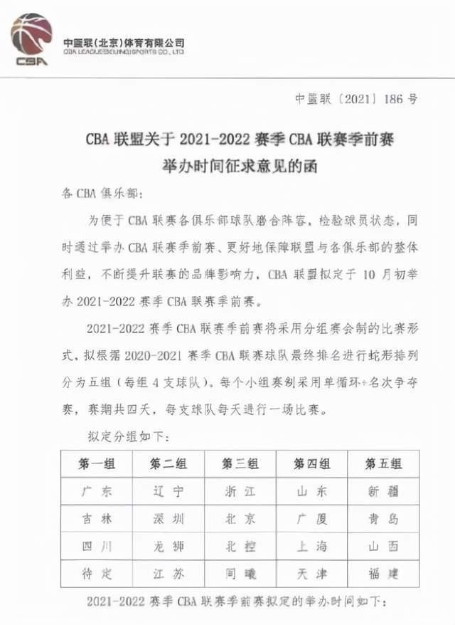 CBA季前赛分组
