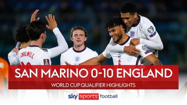 英格兰10-0狂胜圣马力诺直通世界杯