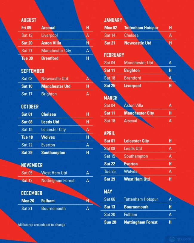 水晶宫2022-23赛季赛程