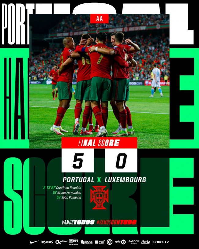 葡萄牙5比0卢森堡 C罗帽子戏法