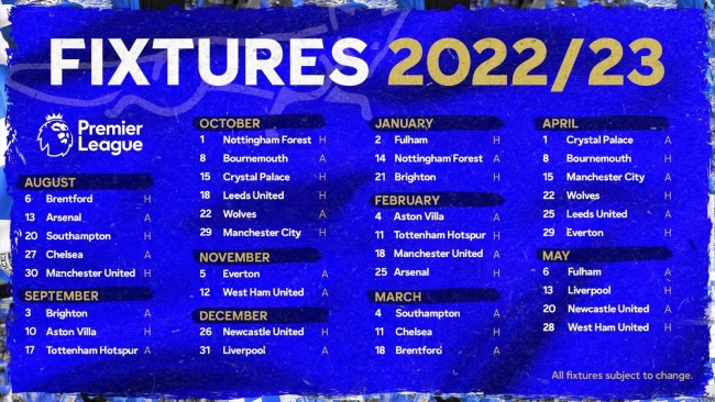 2022-23赛季莱斯特城赛程表