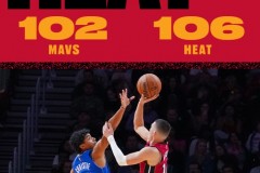 NBA常规赛独行侠客场102-106不敌热火 希罗复出24分 韦尔20+18