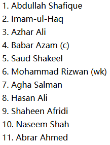 Pakistan Probable XI