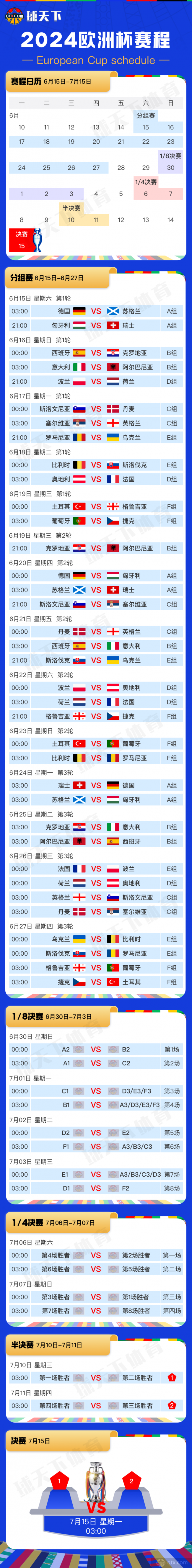 欧洲杯观赛指南赛程表一览2024（最新完整攻略图）