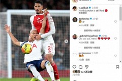 萨利巴社媒晒防守里沙利松照片 阿森纳大胜热刺