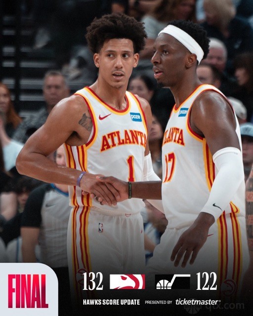 老鹰客场132-122力克爵士