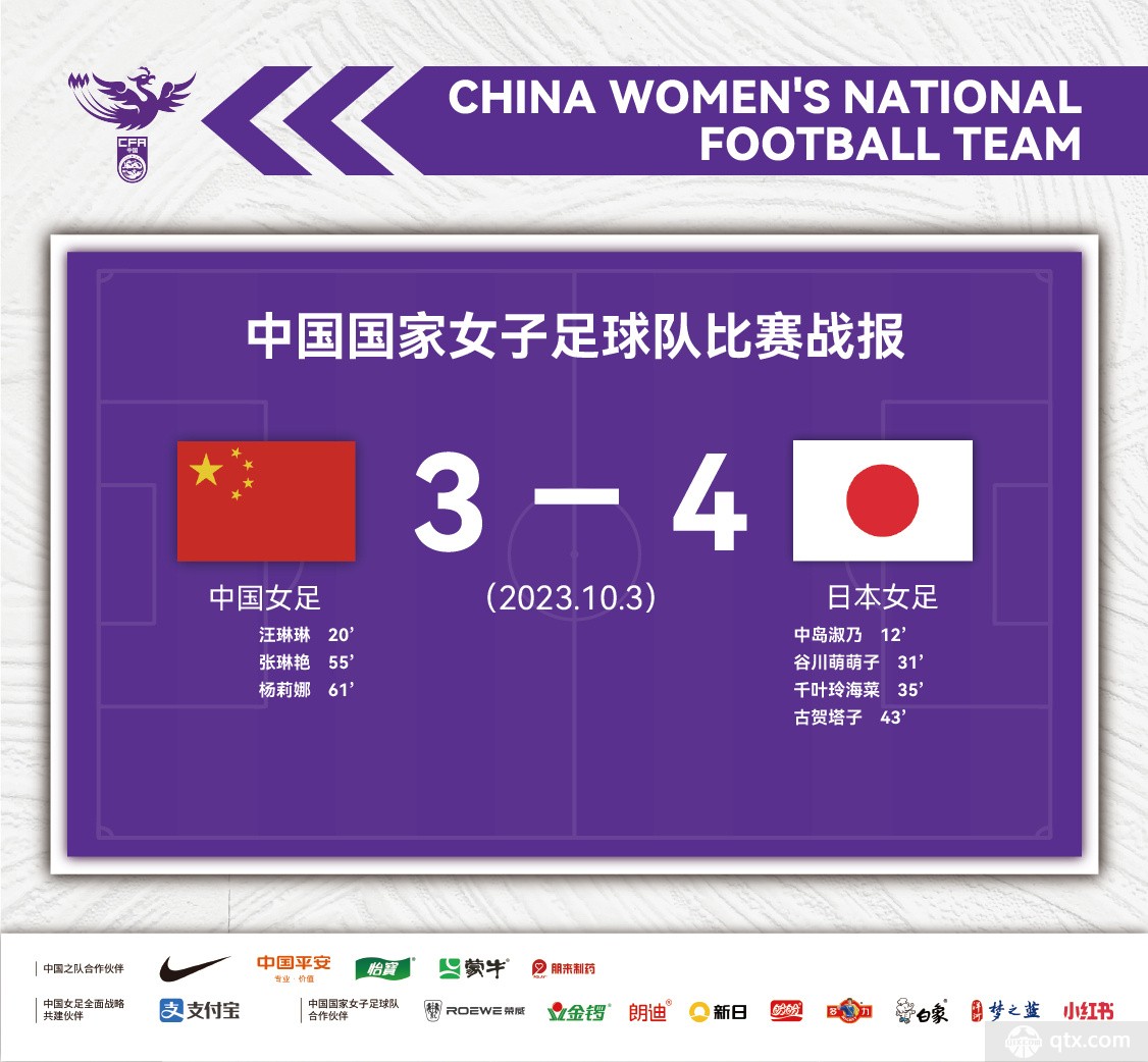 中国女足3-4日本女足