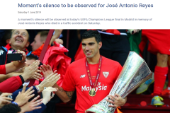 欧足联官方：欧冠决赛前将为雷耶斯举行默哀仪式