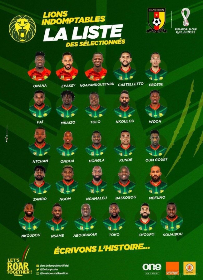 喀麦隆26人世界杯名单