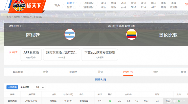 阿根廷vs哥伦比亚直播在哪里看