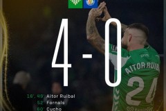 西甲皇家贝蒂斯4-0赫塔菲 贝蒂斯仍第六