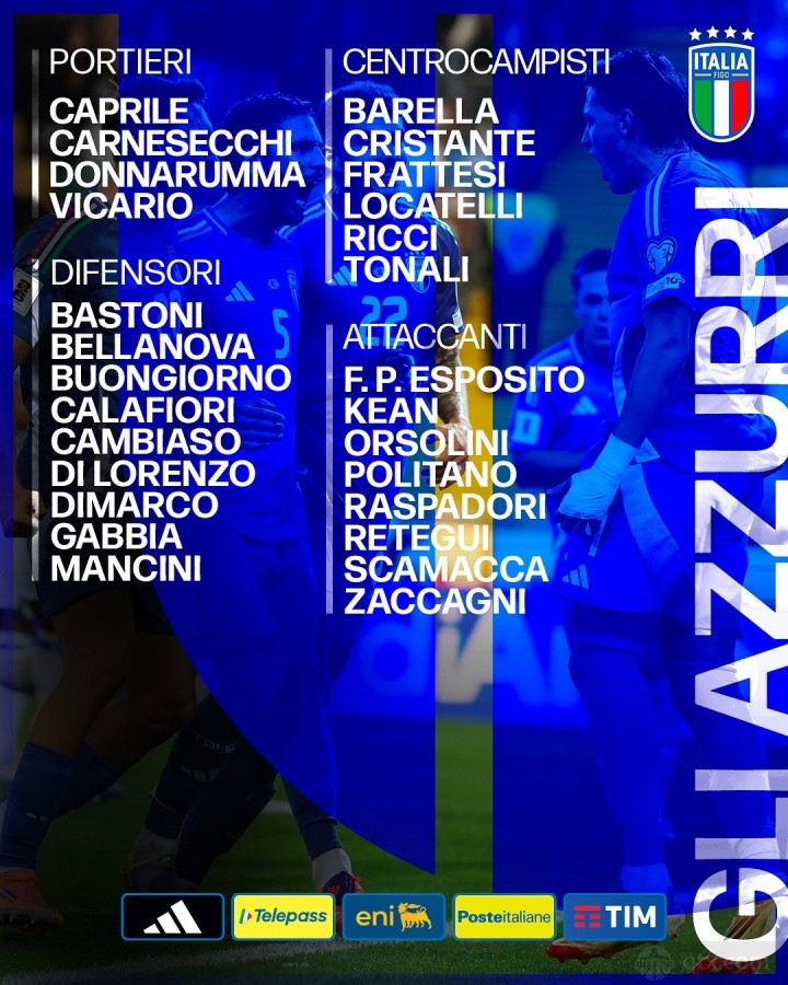 意大利11月世预赛名单及赛程表