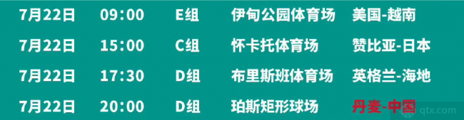 7月22日女足世界杯全部比赛