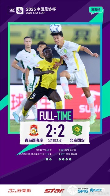 北京国安6-4淘汰青岛西海岸