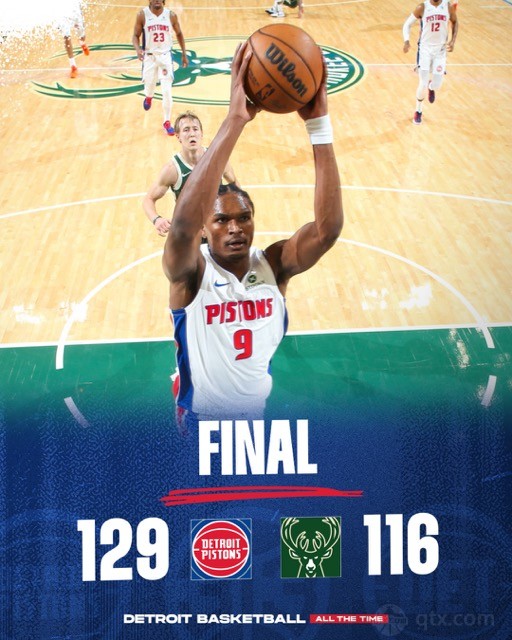 活塞客场129-116力克雄鹿