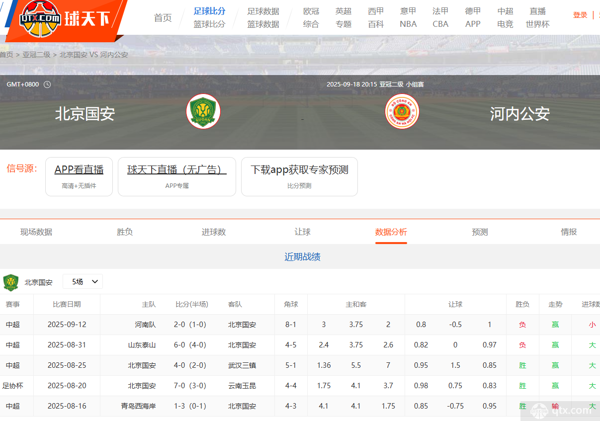 北京国安vs河内公安直播吗?