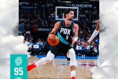 杨瀚森3分5篮板开拓者客场95-124惨败雷霆 亚历山大30+6