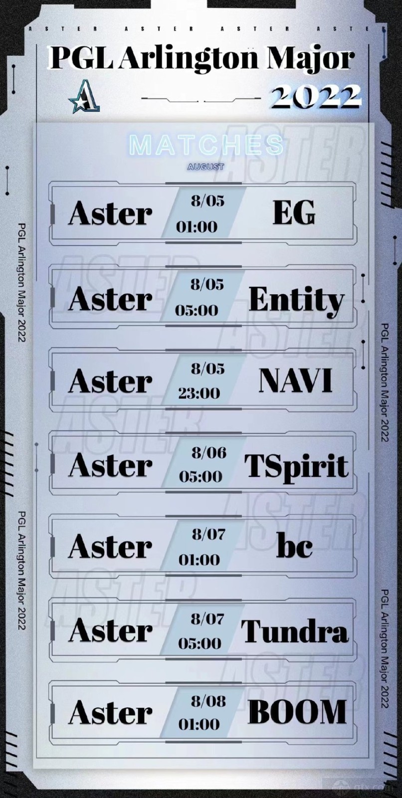 Aster战队阿灵顿Major小组赛赛程