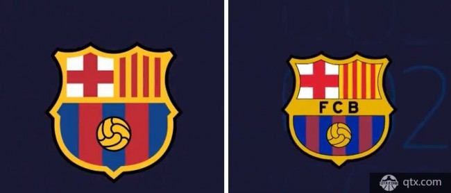 巴萨新旧队徽对比 左侧为新队徽