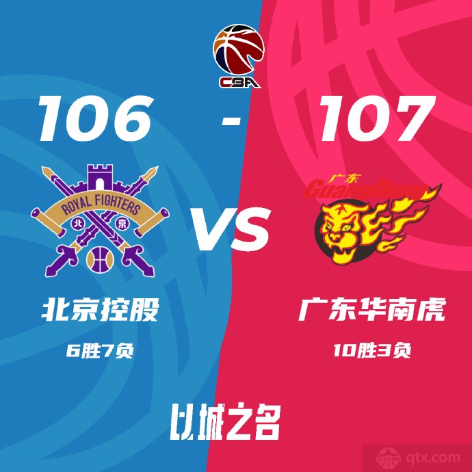 广东男篮107-106险胜北控男篮