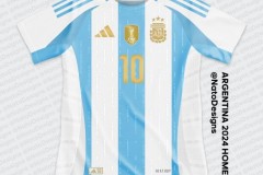 阿根廷2024美洲杯球衣諜照 傳統配色搭配金色隊徽