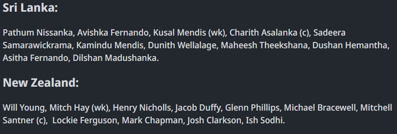 Sri Lanka vs New Zealand Predicted Playing XI