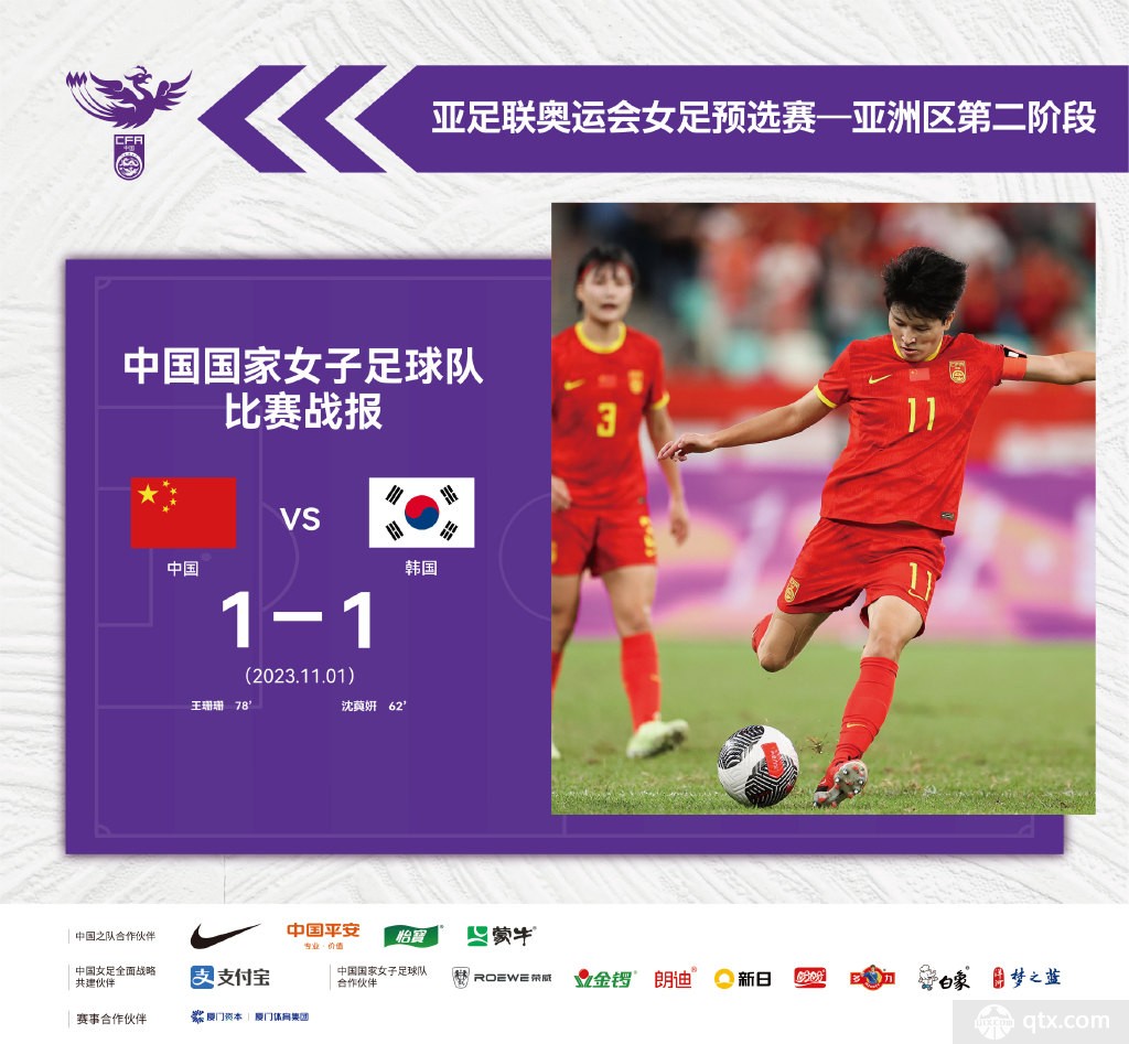 中国女足1-1韩国女足