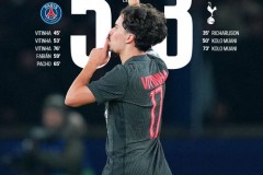 歐冠巴黎聖日耳曼5-3托特納姆熱刺 維蒂尼亞戴帽