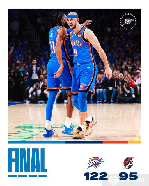 开拓者客场95-122惨败雷霆