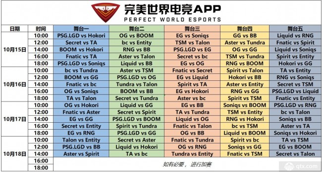 Ti11国际邀请赛小组赛完整赛程表