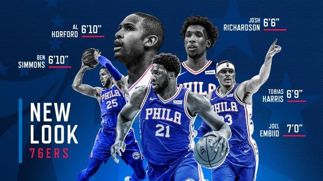 76人首发阵容都超过6尺6