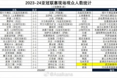 2023-2024亚冠联赛现场观众人数完整一览 武汉三镇首轮最多领跑