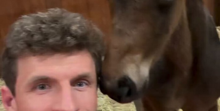 穆勒在拜仁大胜后晒出与马驹亲吻的视频