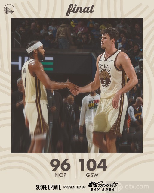 勇士主场104-96力克鹈鹕