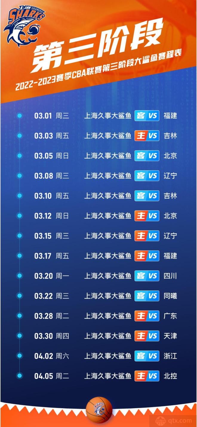 上海男篮第三阶段赛程时间表