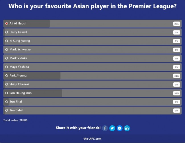 亚洲最伟大的英超球员投票结果