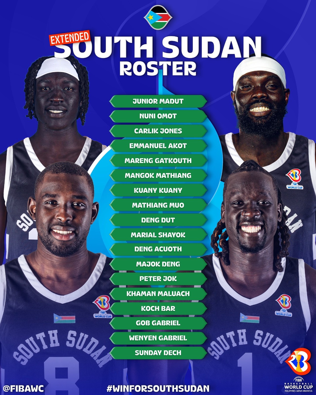 南苏丹男篮世界杯阵容名单
