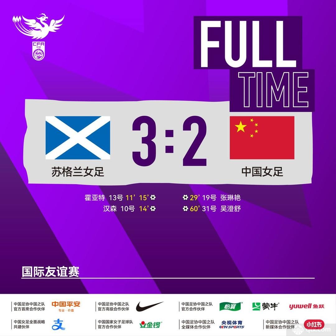 苏格兰女足3-2中国女足
