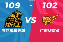 CBA季后赛广东男篮102-109广厦男篮 系列赛大比分仍2-1领先