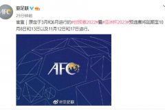 亚洲杯预选赛延期：官宣原定3月和6月的比赛推迟至10月、11月