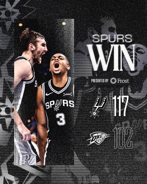 马刺客场117-102赛季三杀雷霆