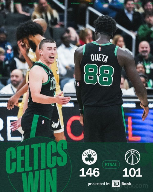 凯尔特人客场146-101大胜奇才