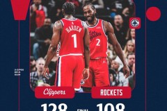 NBA常规赛快船主场128-108大胜火箭迎两连胜 伦纳德41+8 哈登29分