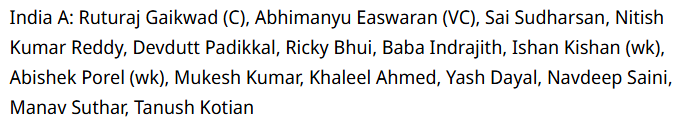 India A Playing XI Prediction