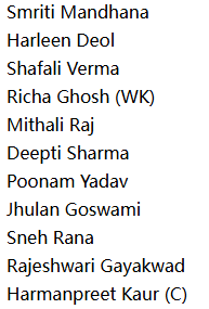 India Women playing XI