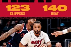 NBA常规赛快船客场123-140惨败热火苦吞5连败 鲍威尔30分 伦纳德空砍36分