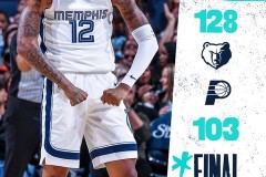 NBA常规赛灰熊主场128-103大胜步行者 考沃德27分 莫兰特19+8