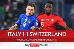 世预赛意大利1-1瑞士 若日尼奥连续罚丢点球