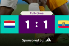 世界杯最新战报：荷兰1-1平厄瓜多尔 加克波世界波巴伦西亚破门+伤退