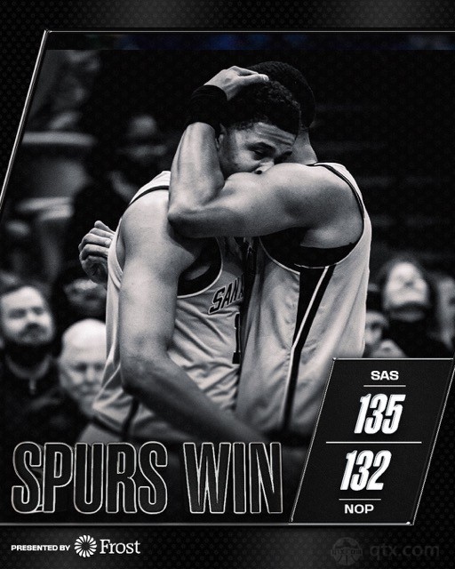 马刺客场135-132力克鹈鹕